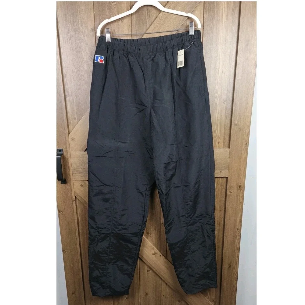 Russell Athletic Vintage Black Nylon‎ Track Pants Water Resistant Mens Large NWT
